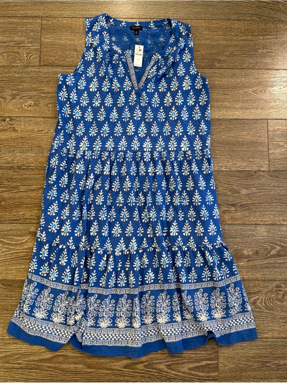 Talbots Blue and White Printed Sleeveless Dress